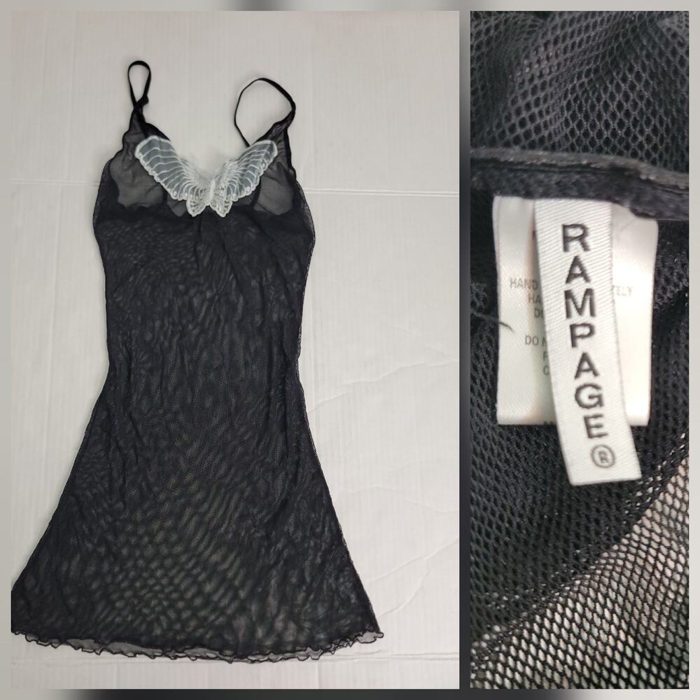 Vintage Y2K Rampage Layered Mesh Night Dress Size M Black White Butterfly Fairy